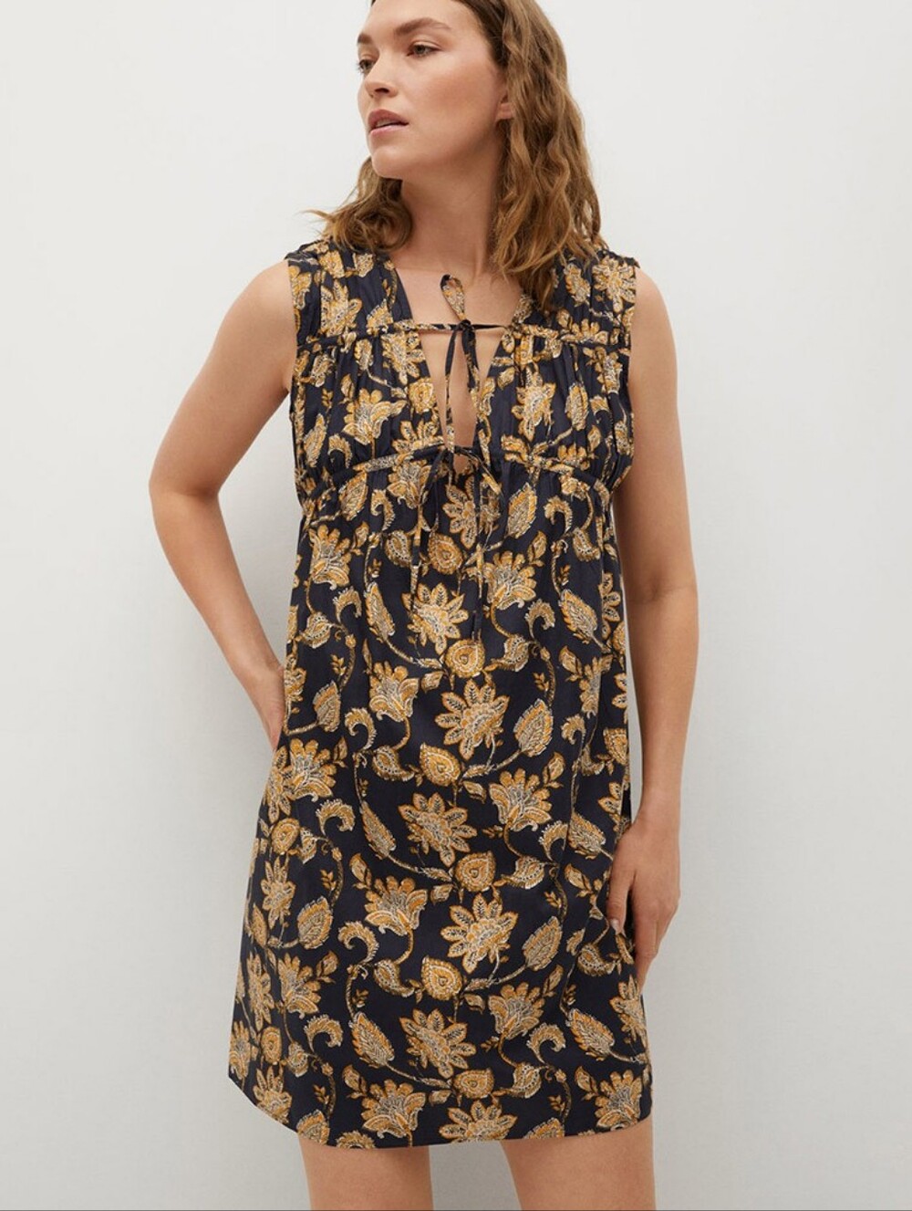 Mango Black 100% Cotton Floral Mini Dress XS